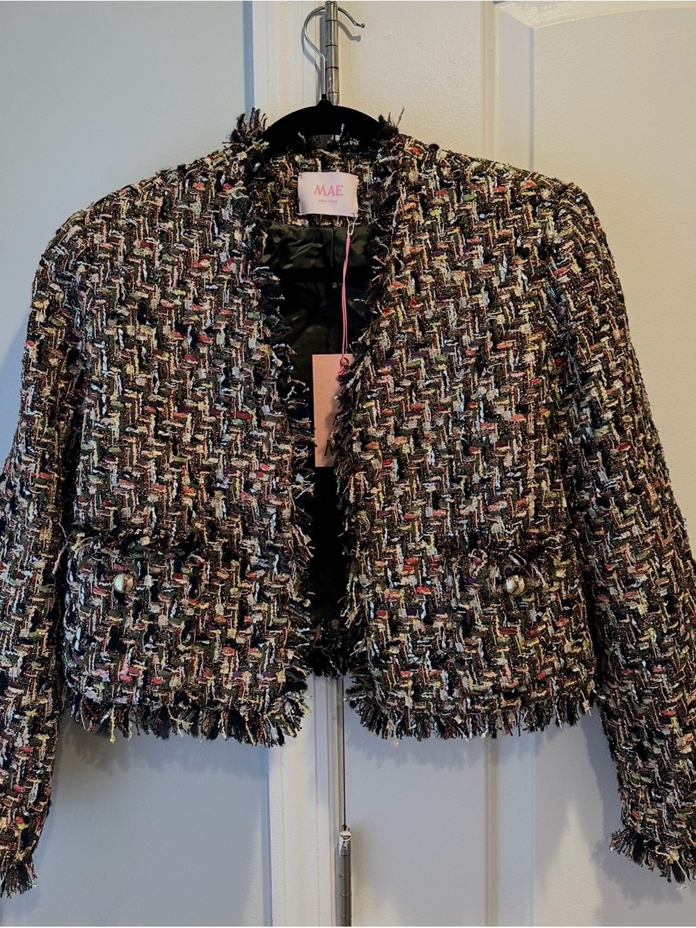 Mateo New York Black Multi-Color Tweed Cropped Blazer